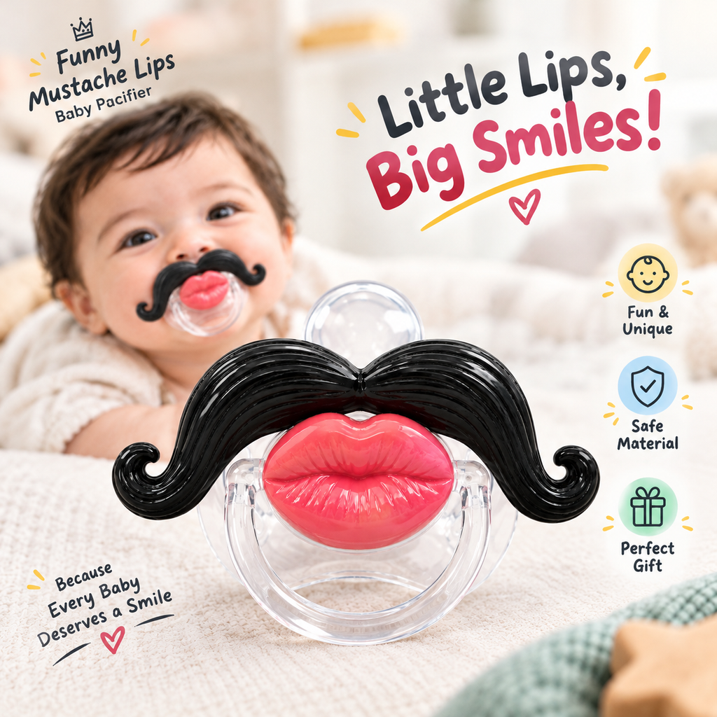 Funny Mustache Lips Baby Pacifier – Goofy Novelty Soother