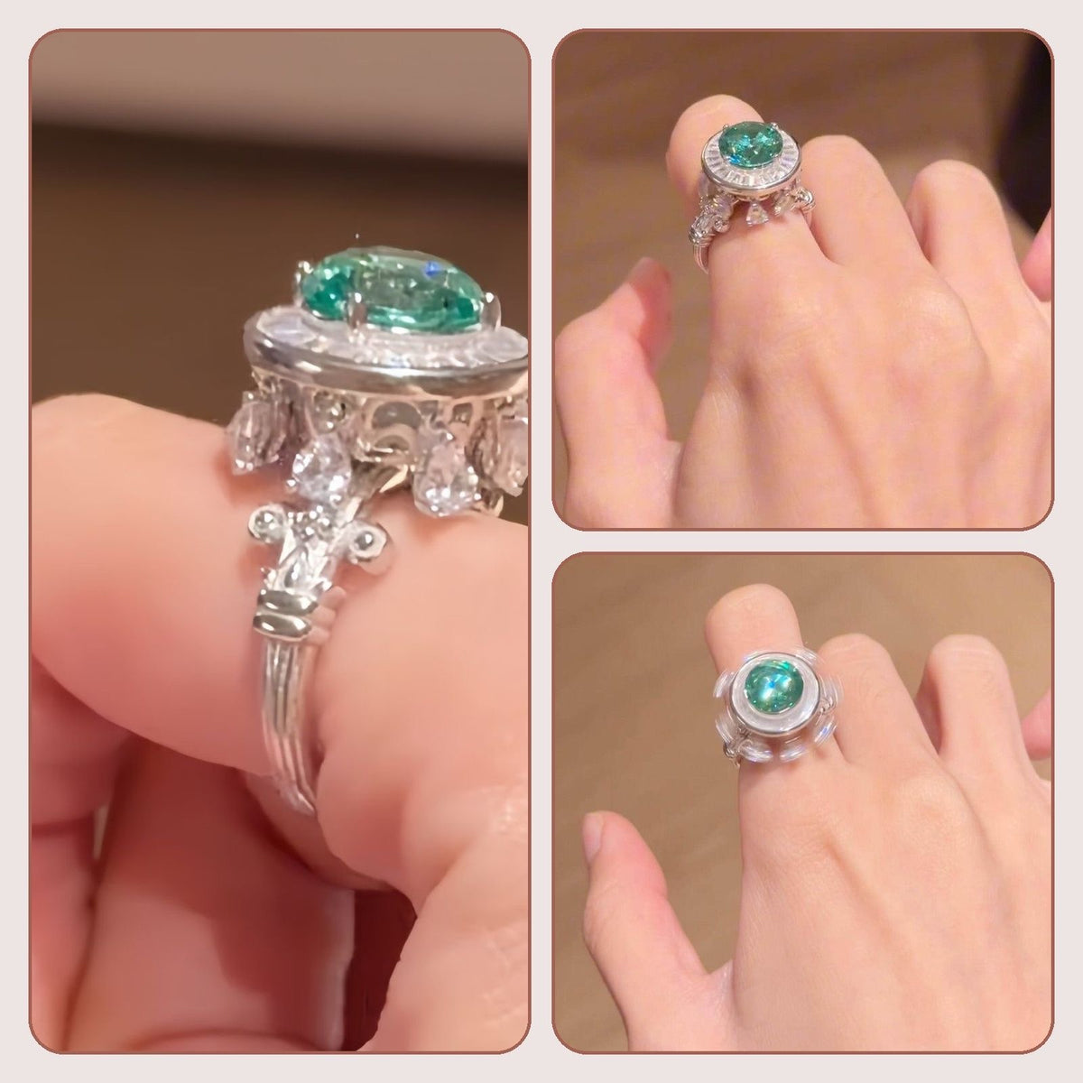 Premium Roman Fountain Diamond-Cut Rotating Ring for Women