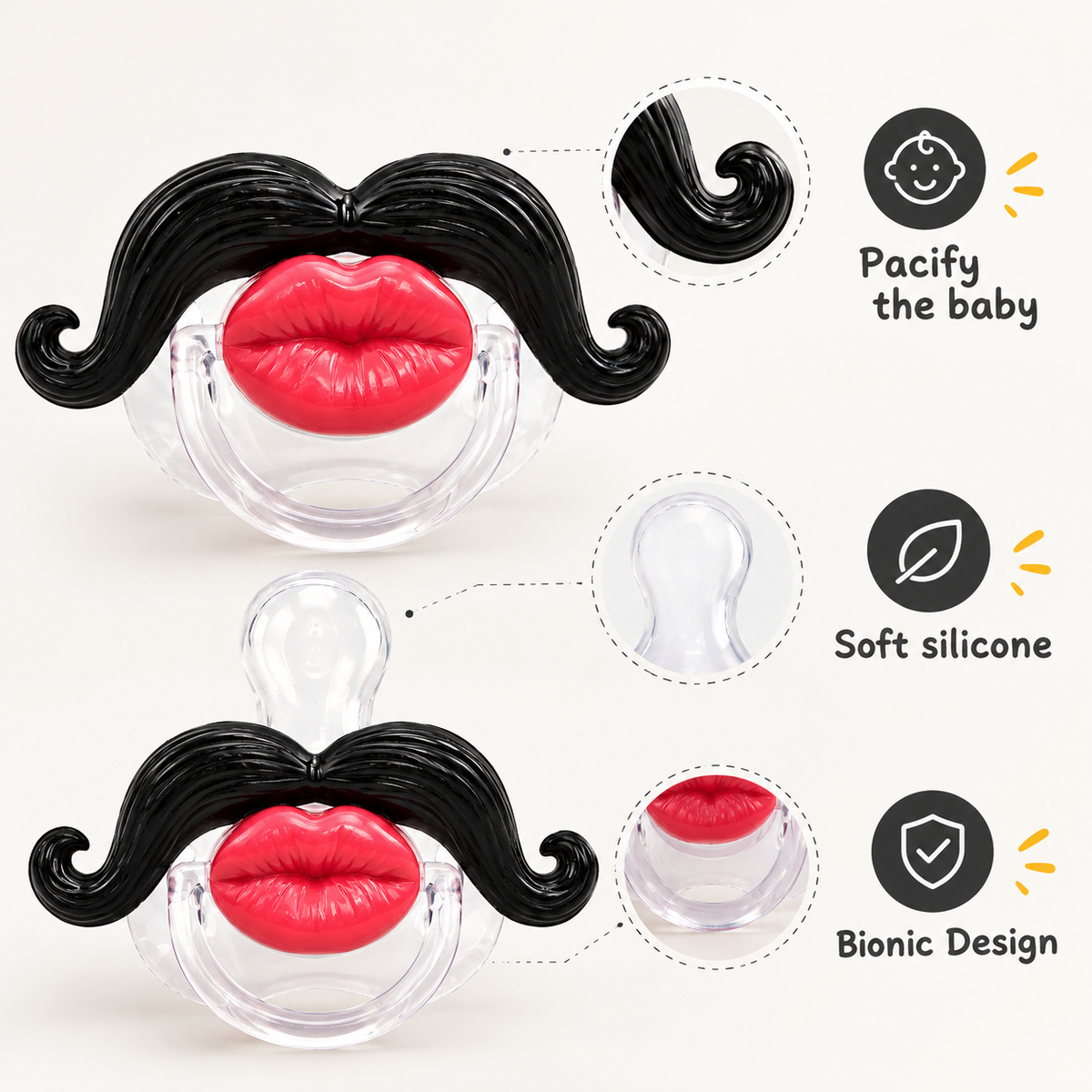 Funny Mustache Lips Baby Pacifier – Goofy Novelty Soother